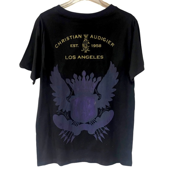 NWT Christian Audigier Black White Crown Design 100% Cotton Tee Shirt Sz M - Picture 2 of 6